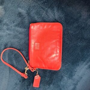 Poppy Red Leather Wristlet